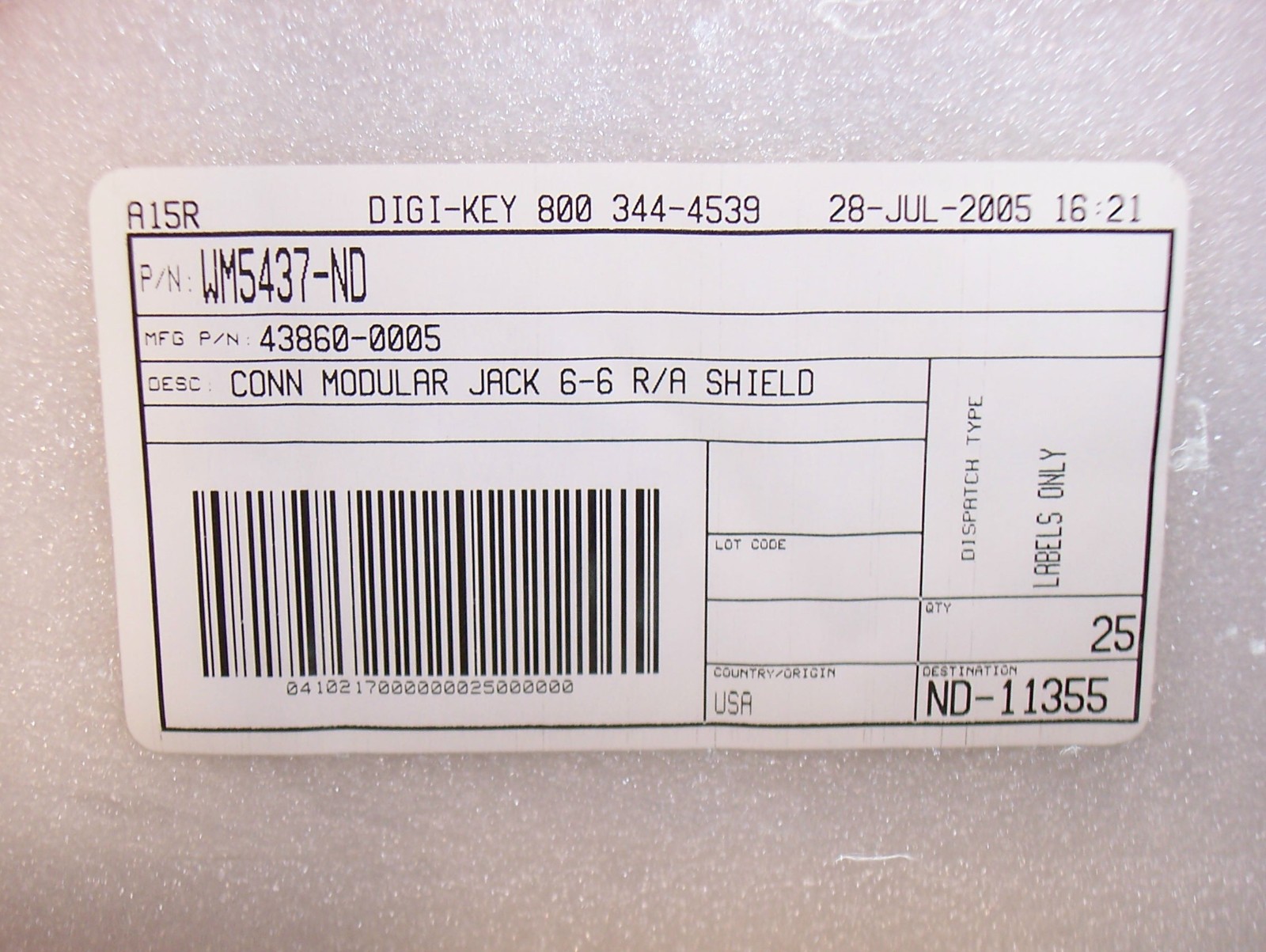 QTY (10) 43860-0005 MOLEX 6P6C Cat3 RJ-11 RJ-12 RJ-14 R/A SHIELDED MODULAR JACKS
