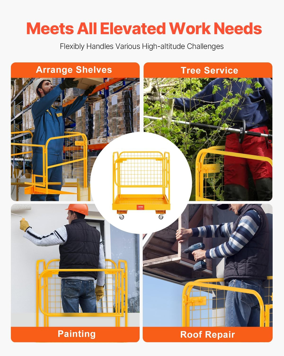 Collapsible Forklift Man Basket Safety Cage 1200 Lbs Capacity with Wheels