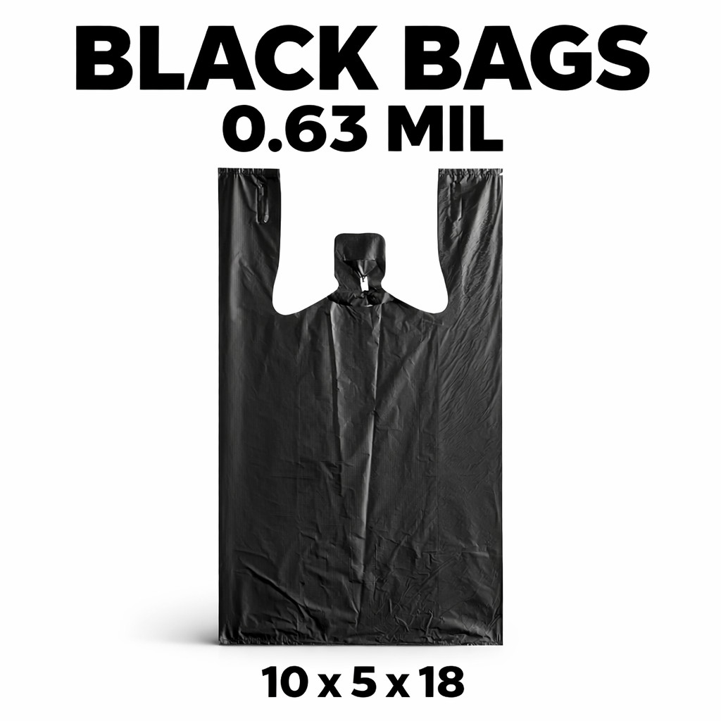 Medium Duty Black Plastic T-Shirt Bags 10x5x18 0.63 Mil Grocery Carryout Bags