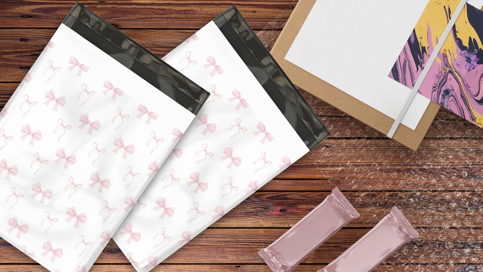 10×13 (100) Pink Bows Valentine’s Day Designer Poly Mailers Waterproof Self S…