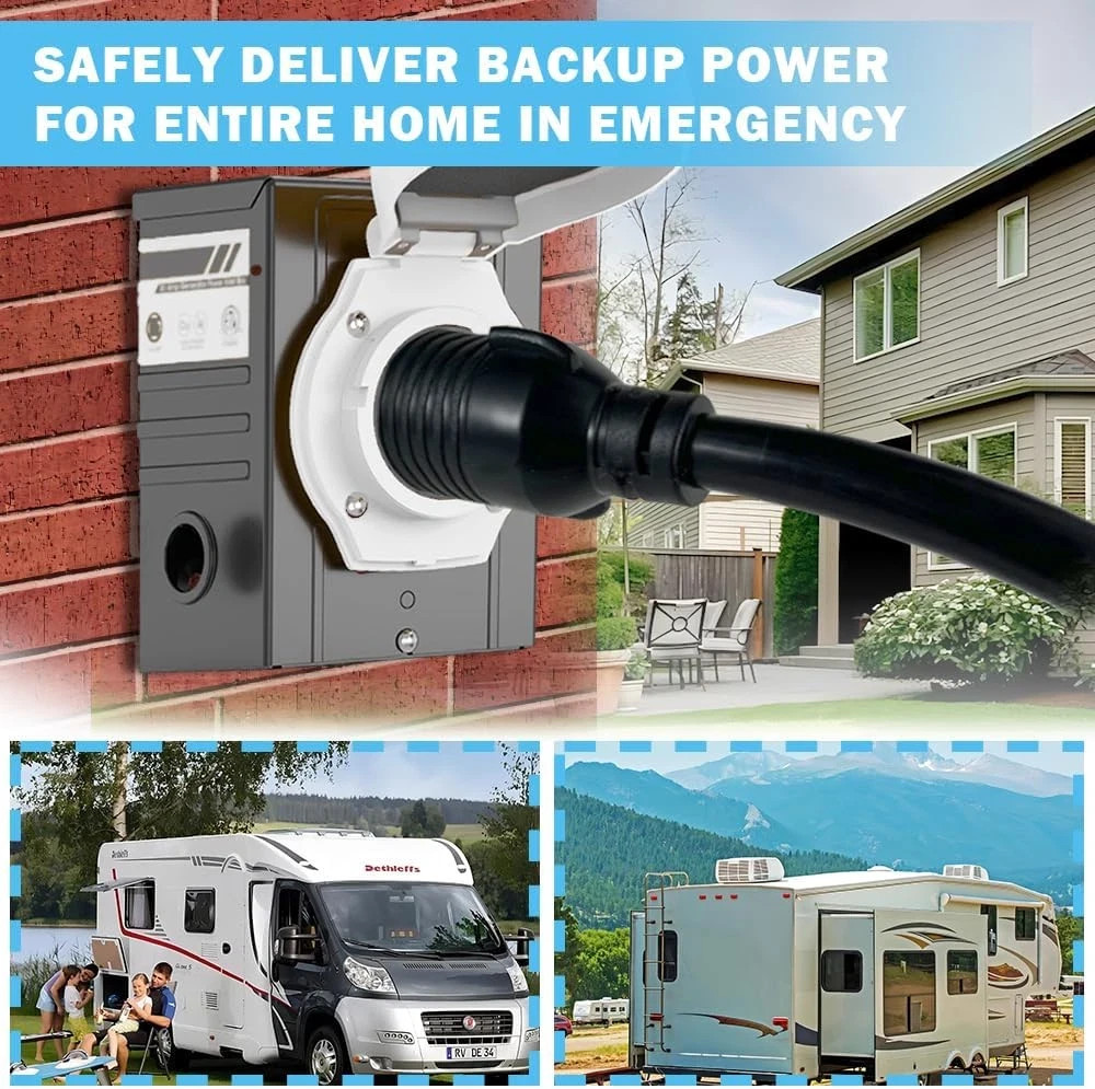 NEMA 3Ft L14-30P to 50A SS2-50R with Locking Ring 120V/240 30 Amp 4 Prong Male t