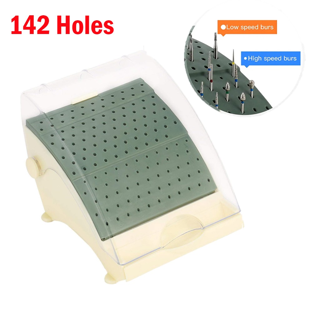 142 Holes Dental Bur Holder Disinfection Box, Bur Block Organizer with Cover NEW