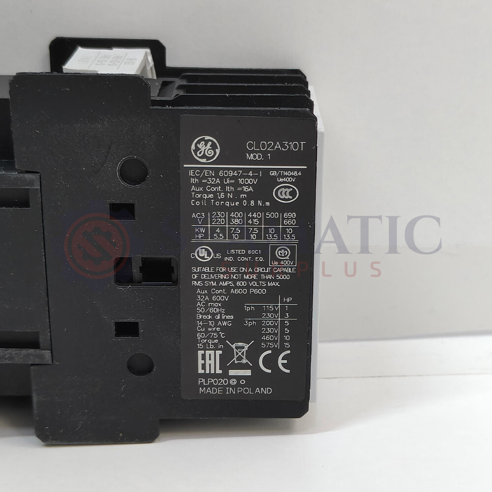 GE – CL02A310TJ CONTACTOR, 3 POLE 18A AC-3 380-440V, 1NO AUXILIARY, AZ#111+