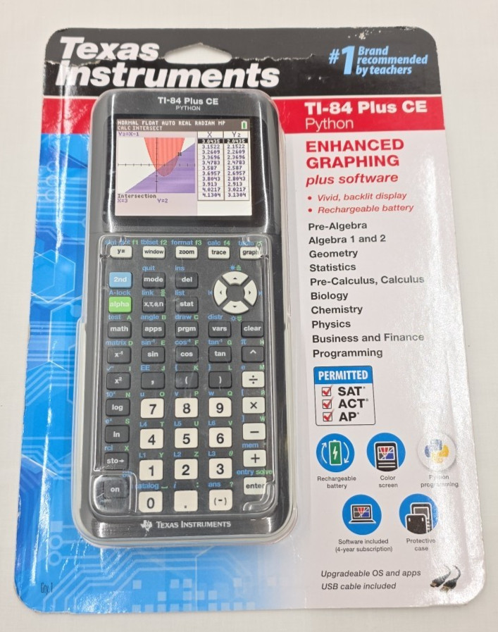 Texas Instruments TI-84 Plus CE Graphing Calculator – Black (Python) Brand New