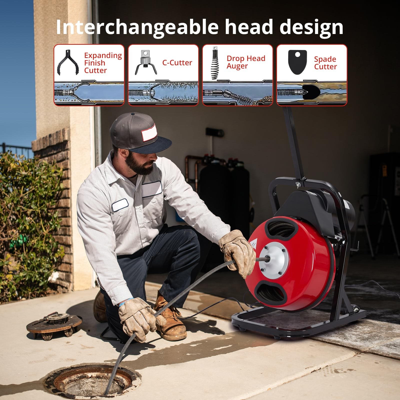 Drain Cleaner Machine 50FT x 1/2 Inch Electric Drain Auger for 1 to 4 Inch Pipe