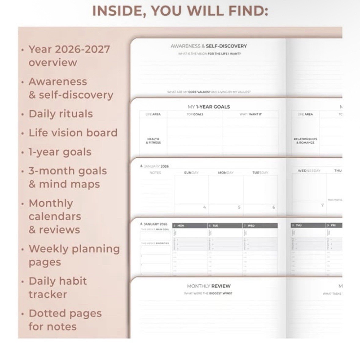 Clever Fox | PRO Dated Hourly Weekly Planner 2026 | A4 8.5×11 | Rose Gold | NWT