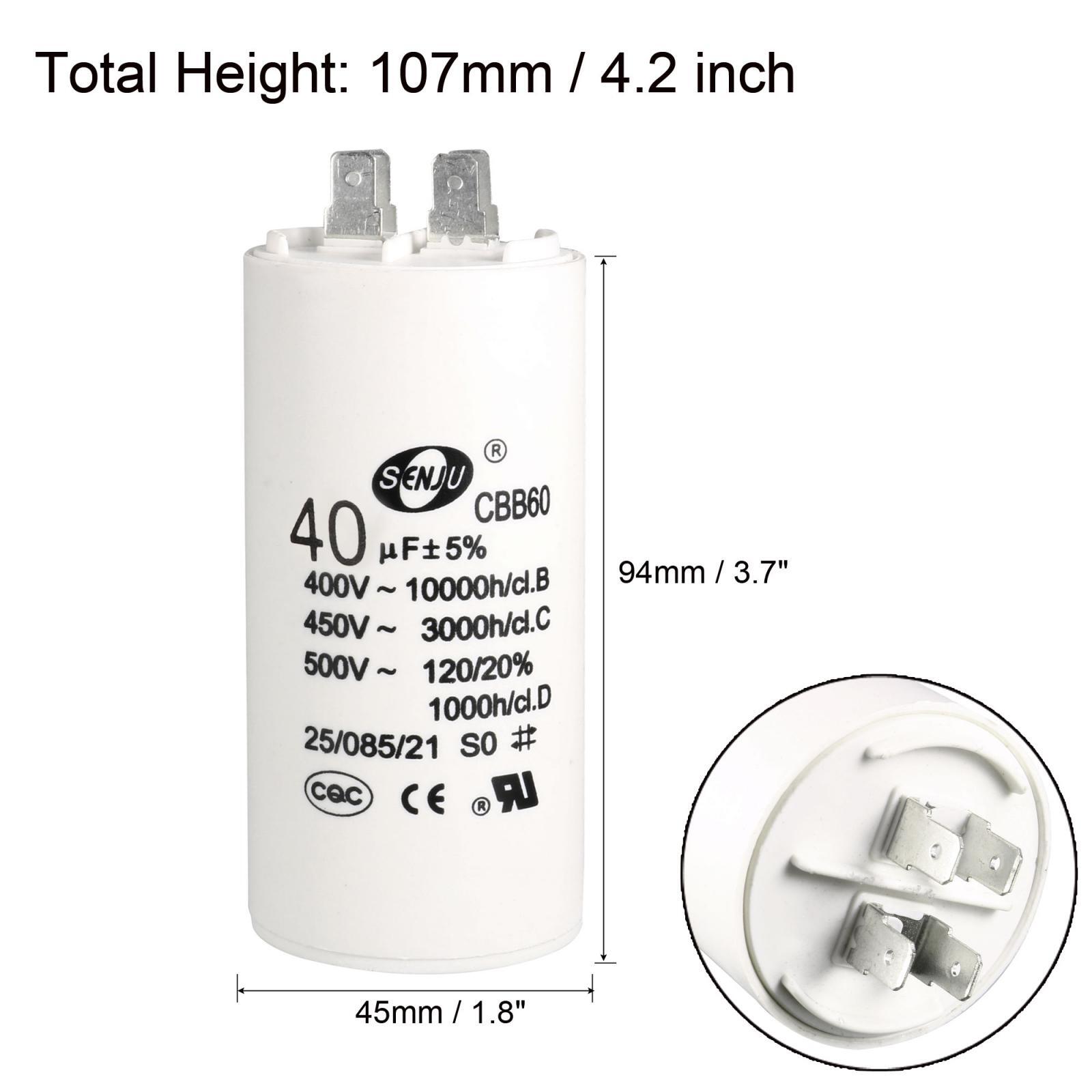 CBB60 Run Capacitor 40uF 450V AC Double Insert 50/60Hz Cylinder 94x45mm White