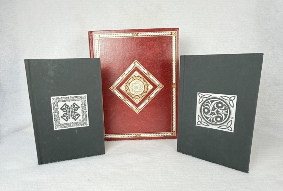 3 Notebooks Journal Lined Celtic Triskele Spiral Red Faux Leather Mandala Blank