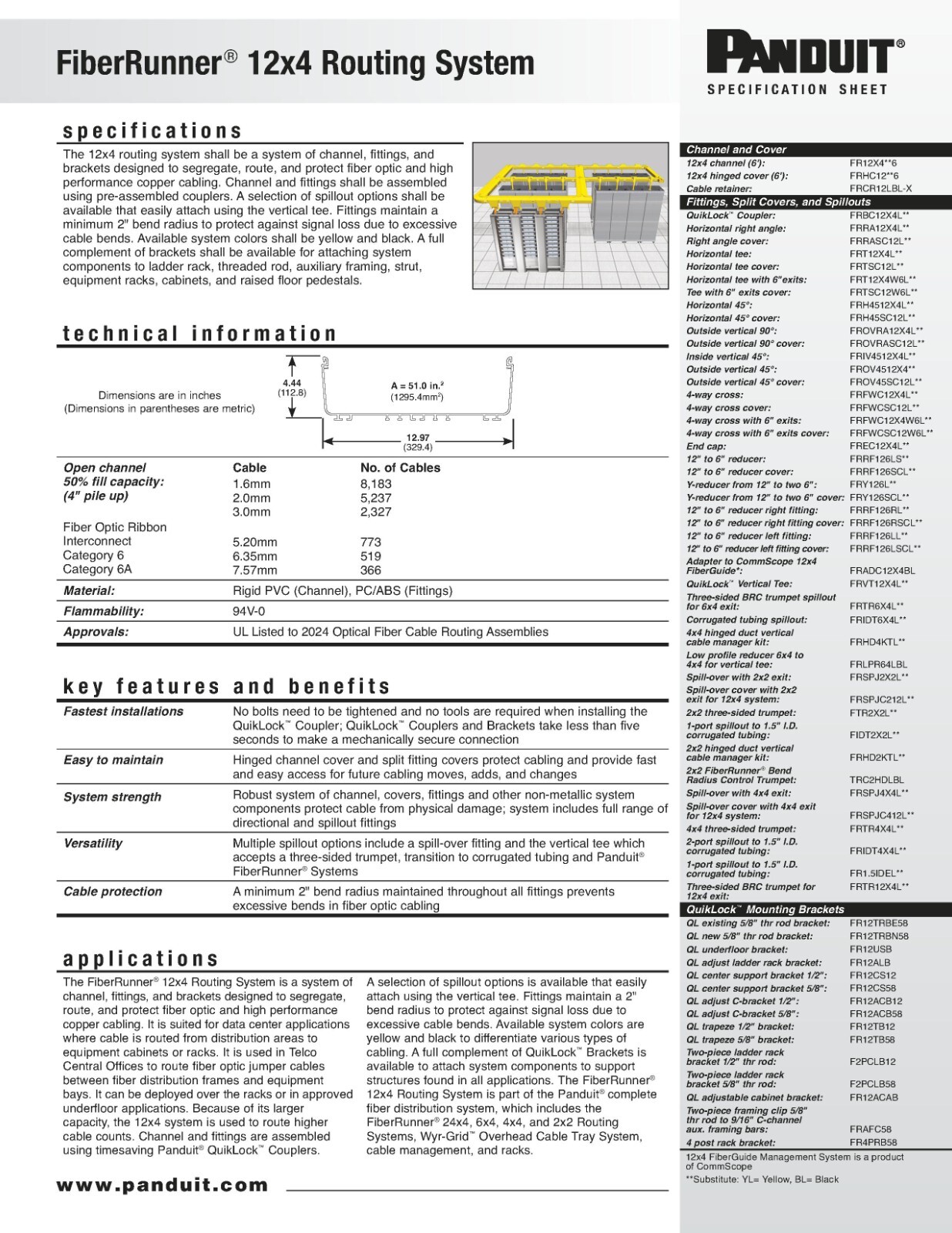 Panduit Corp FRT12X4LYL Fiber Runner Horizontal Tee Fitting, 12″ X 4, Yellow