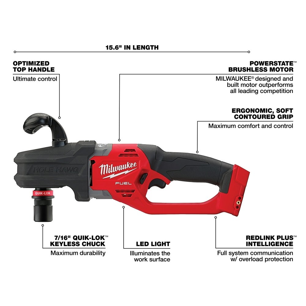 Milwaukee 2808-20 M18 FUEL Hole Hawg Right Angle Drill w/Quik-Lok – Bare Tool