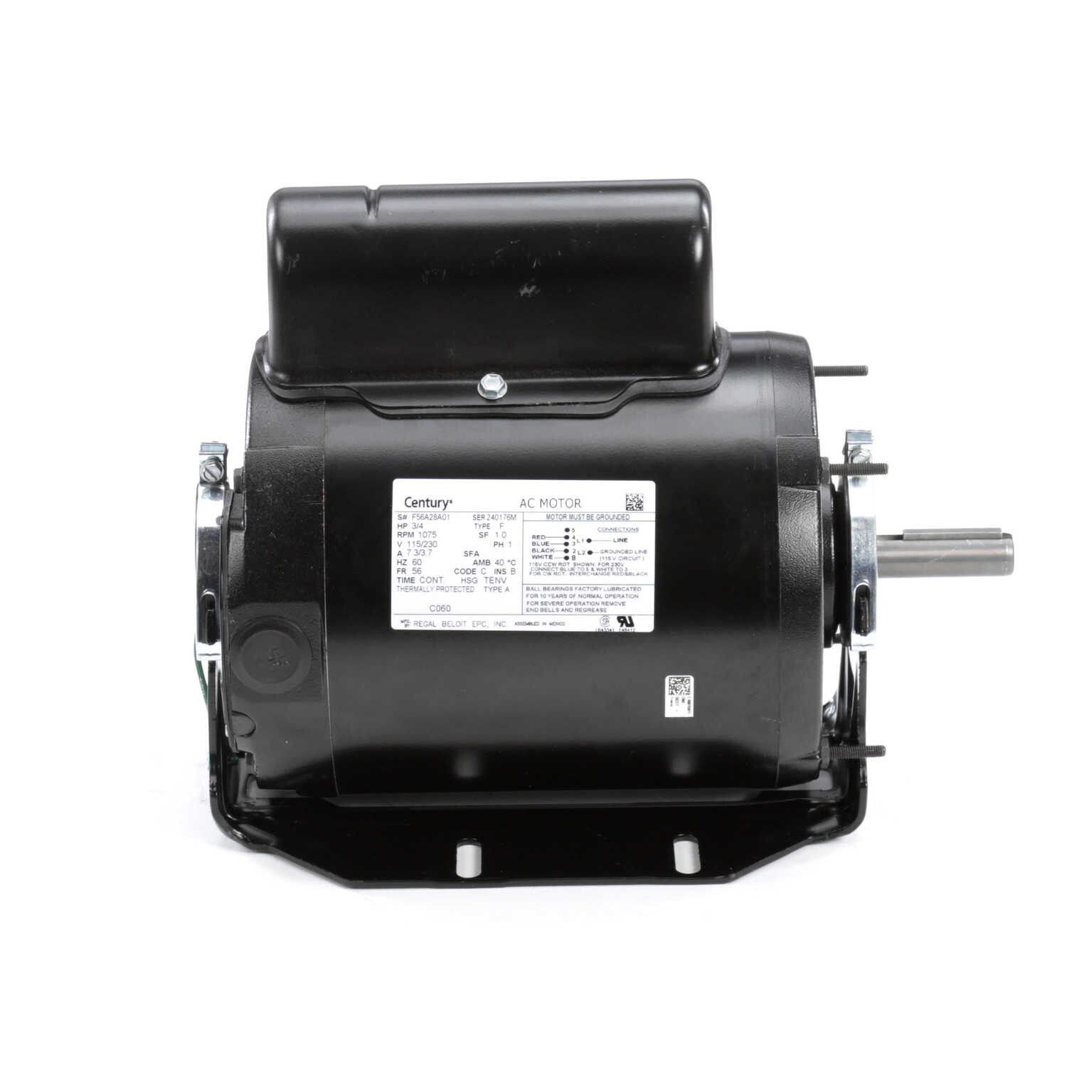 Century C060 Electric Motor 3/4 HP 1200 Rpm 1PH 115/230 Volt 56 Frame