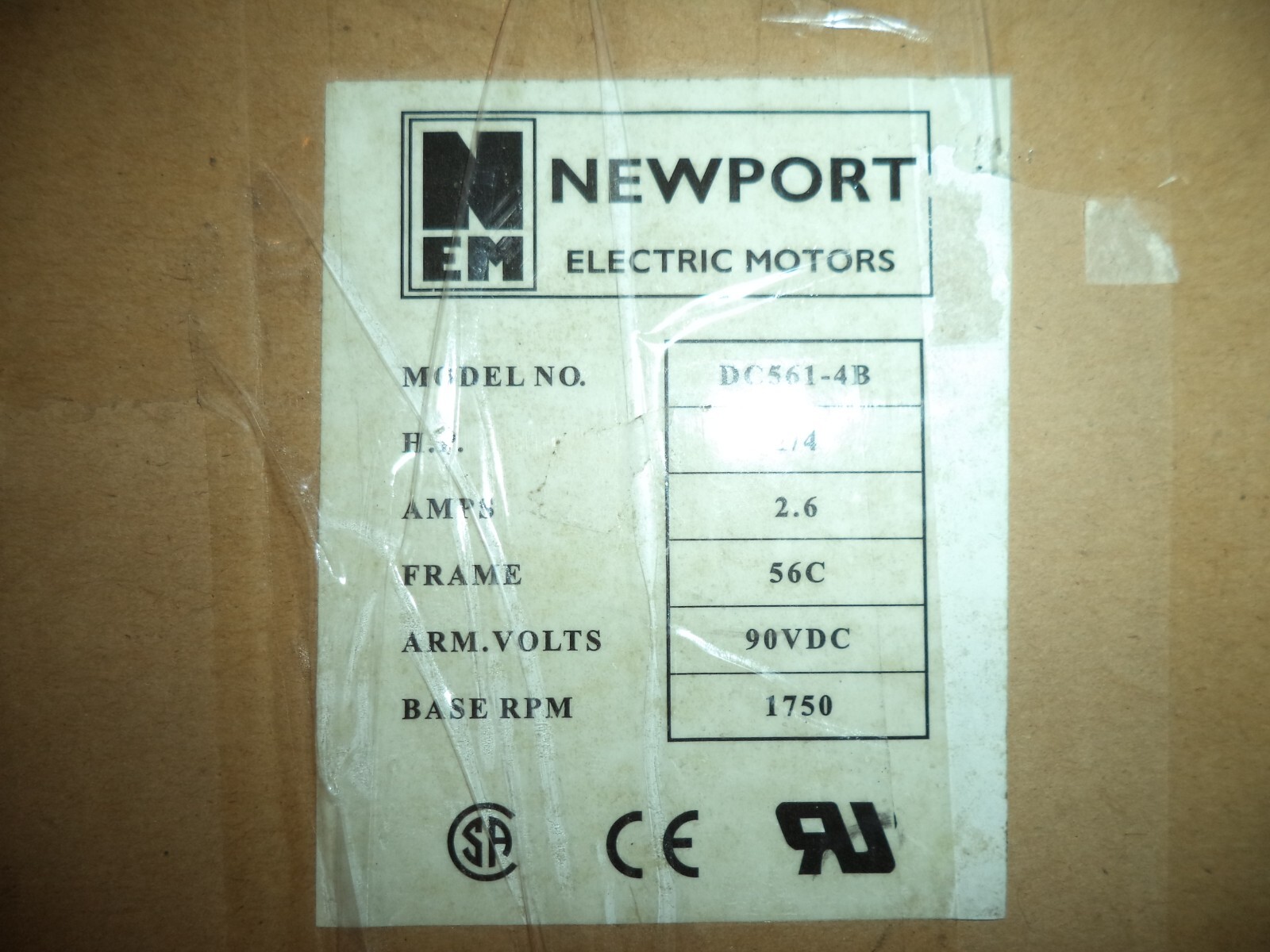 NEWPORT ELETRIC MOTORS DC561-4B .25HP, 1750RPM, 90V, TEFC, 56C, FOOTED FREE SHIP