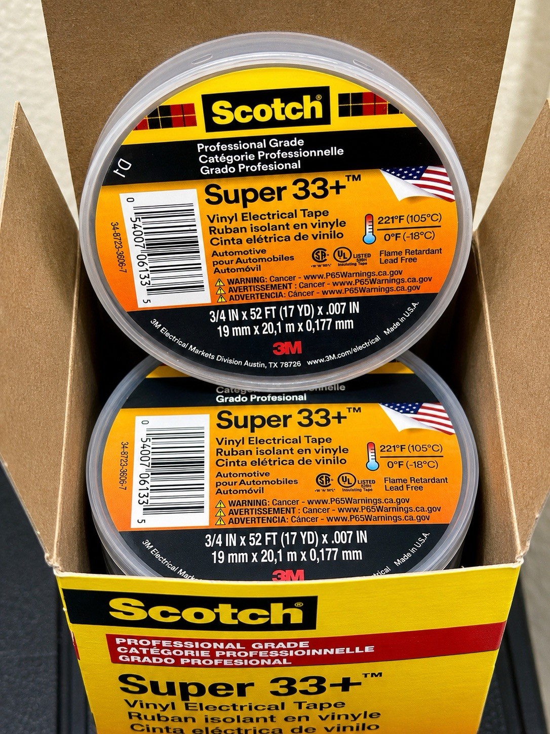 Scotch 3M Super 33+ Vinyl Electrical Tape (06133), 4 BOXES (40 ROLLS) Black