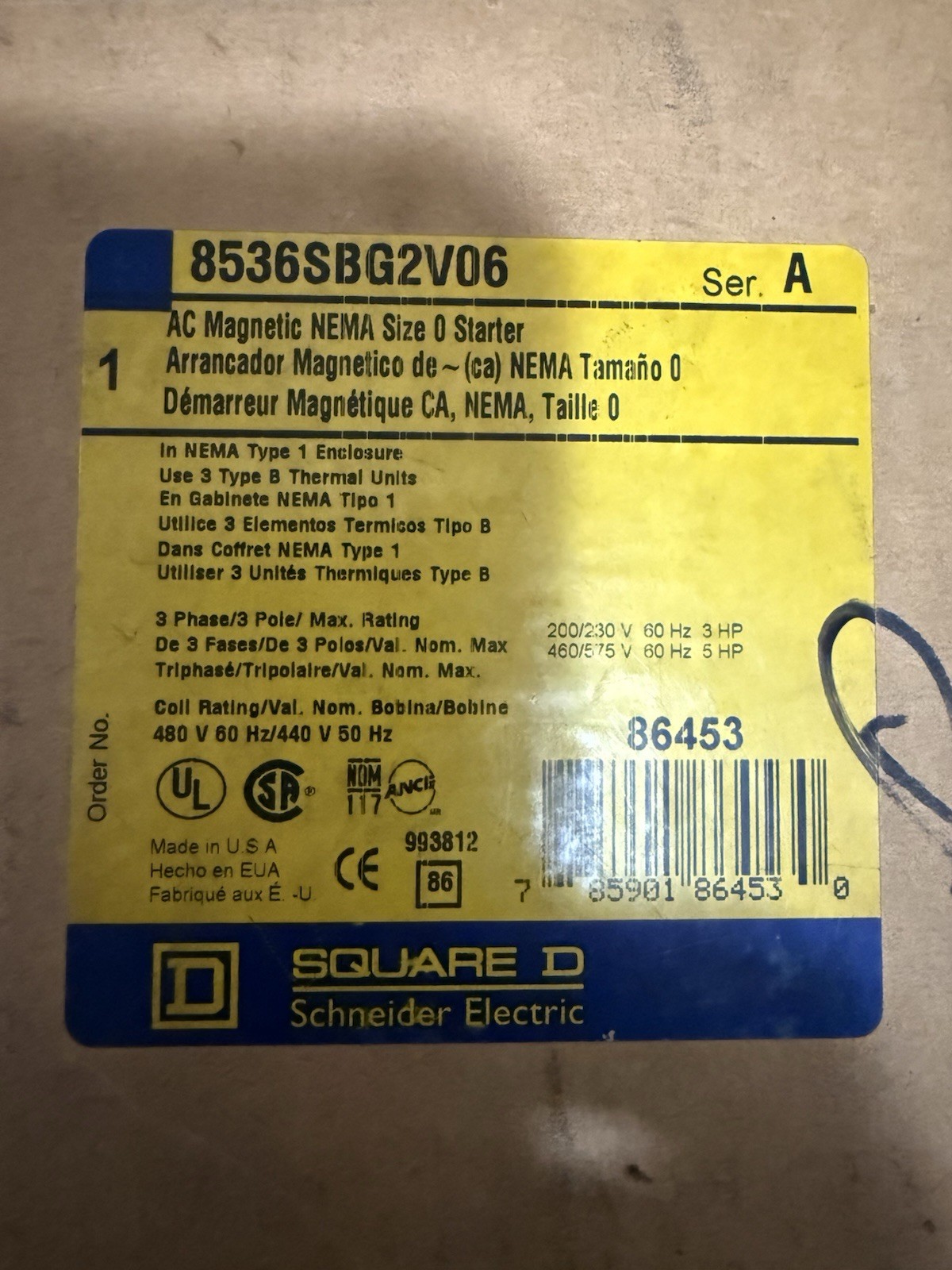 SQUARE D 8536SBG2V06 SER. A 480/440V NEW IN BOX