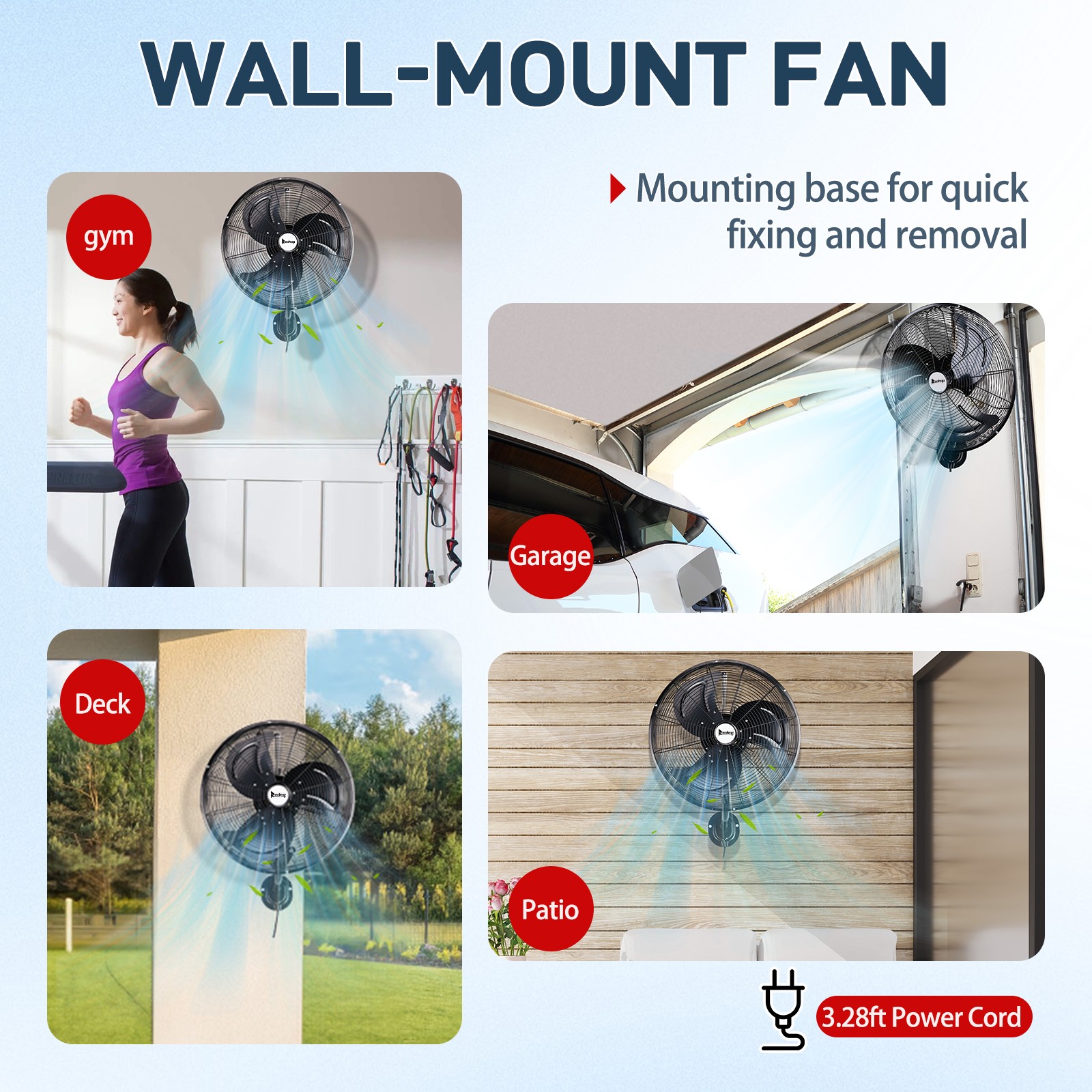 18» Industrial Wall Mount Fan Oscillating, 3-Speeds High Velocity Max. 4592 CFM