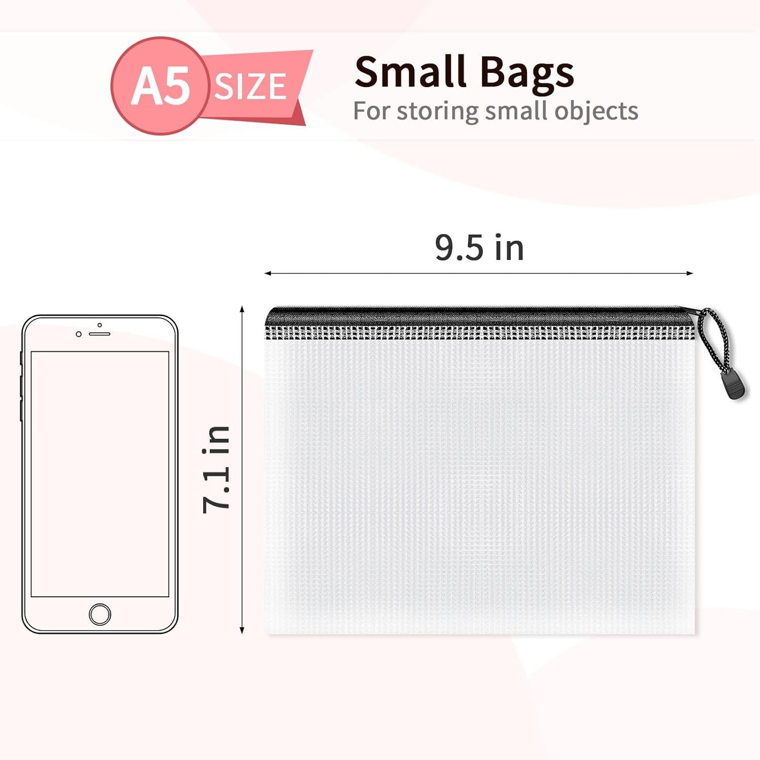 Small Zipper Pouch, 9.5×7.1 in Black, 12 Packs, Mesh Bags with Zipper for Off…