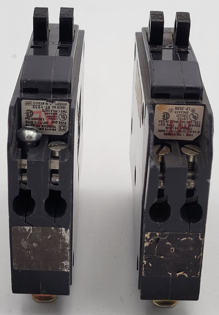 Square D QOT2020 20A 1-Pole Plug On Twin Tandem Circuit Breaker USED (Lot of 2)