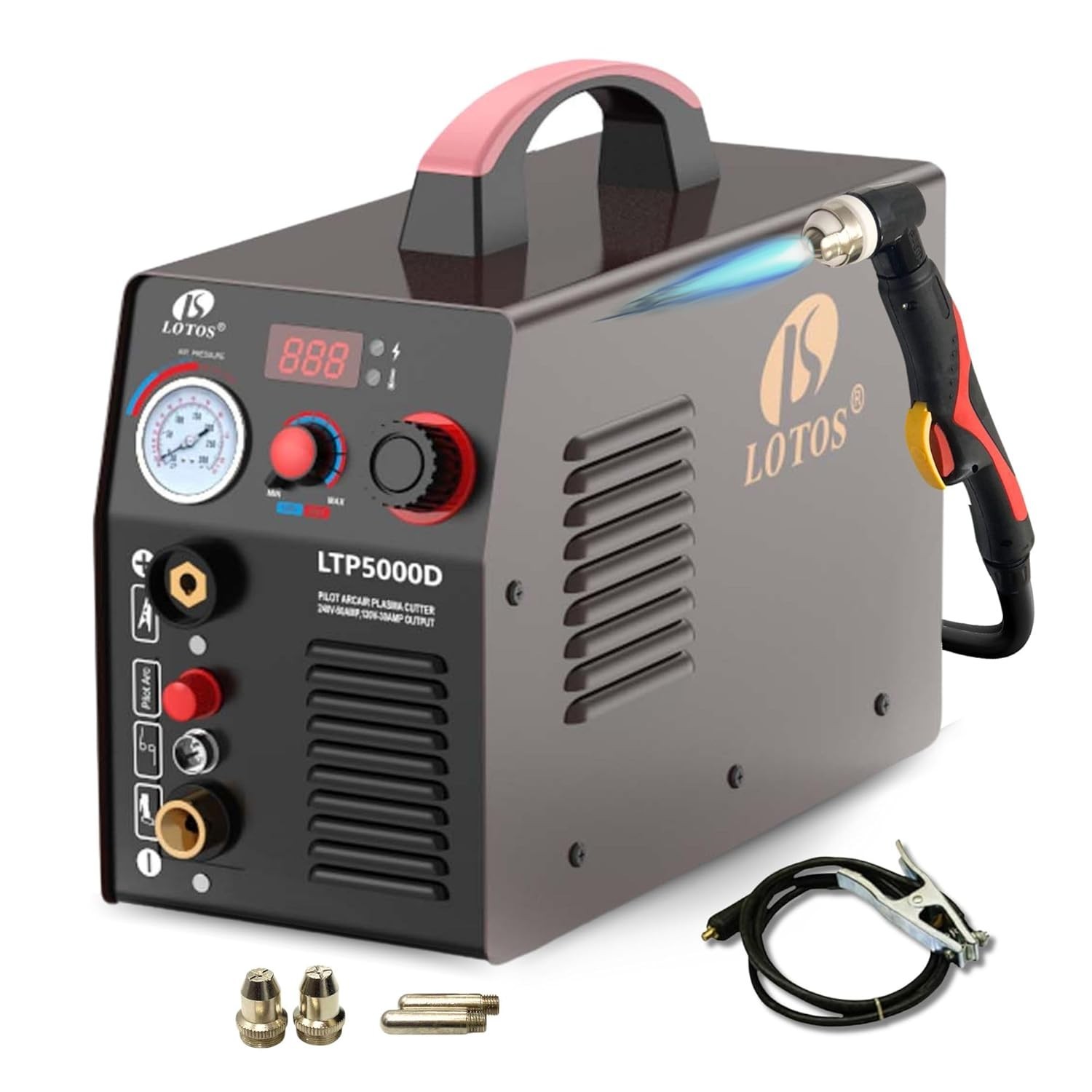 Lotos LTP5000D 50Amp Pilot Arc Plasma Cutter, Brown, 110V/220V 1/2″ Cleaning Cut