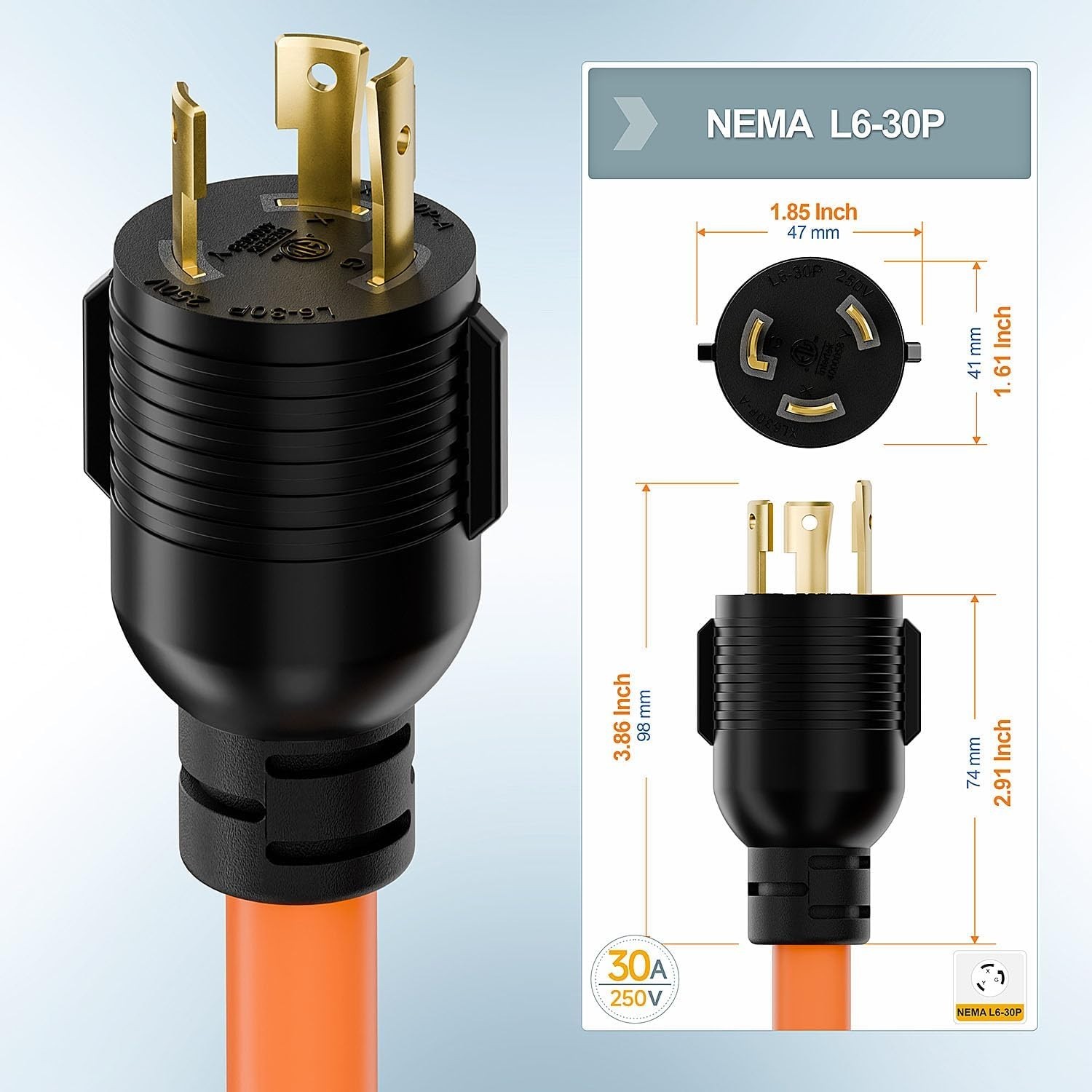 1FT Nema L6-30P 30-Amp Twist Locking Plug Male to 6-20R T-Blade Adapter, STW 12-
