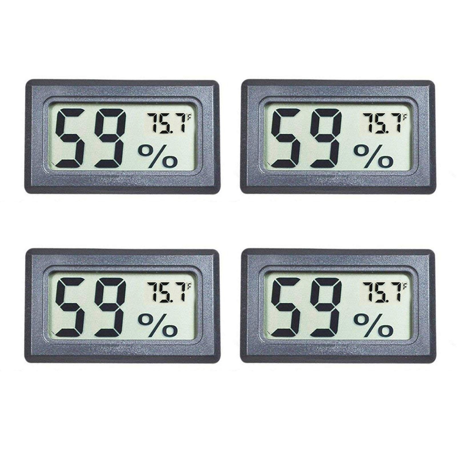 4-Pack Mini Digital Temperature Humidity Meters Gauge Indoor Black
