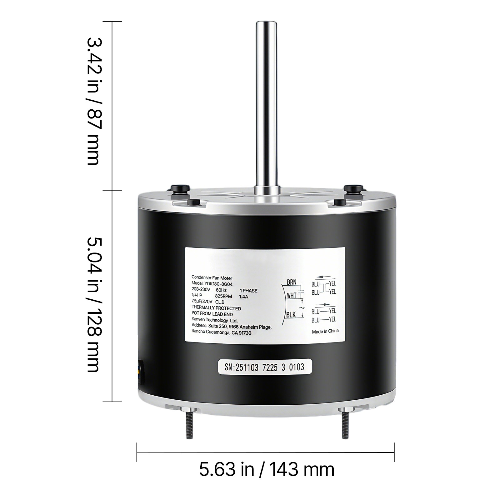 Uimoso Condenser Fan Motor with Capacitor 1/4HP 825RPM 208-230V Dual Rotation