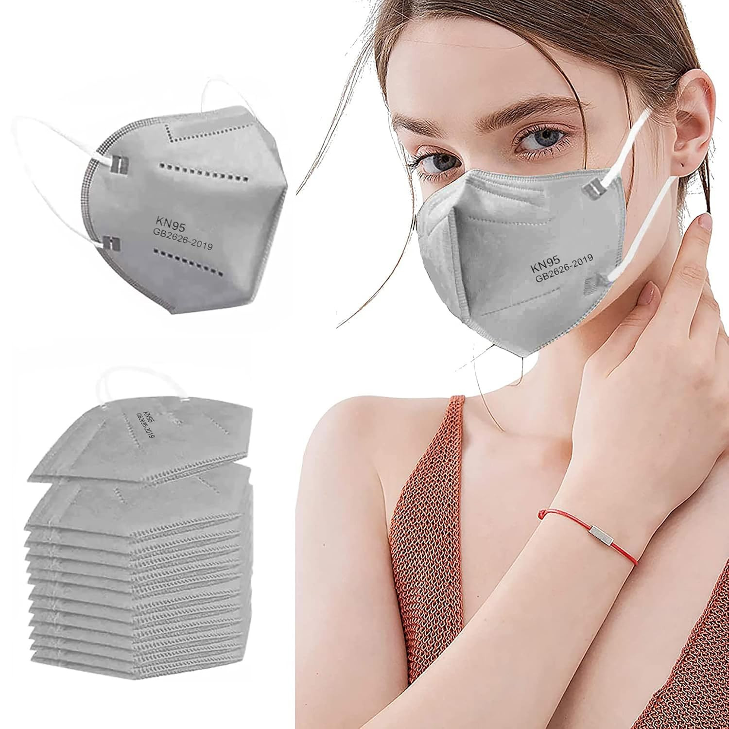 50PCS KN95 Face Mask 5 Layer Cup Dust Safety Masks Breathable Elastic