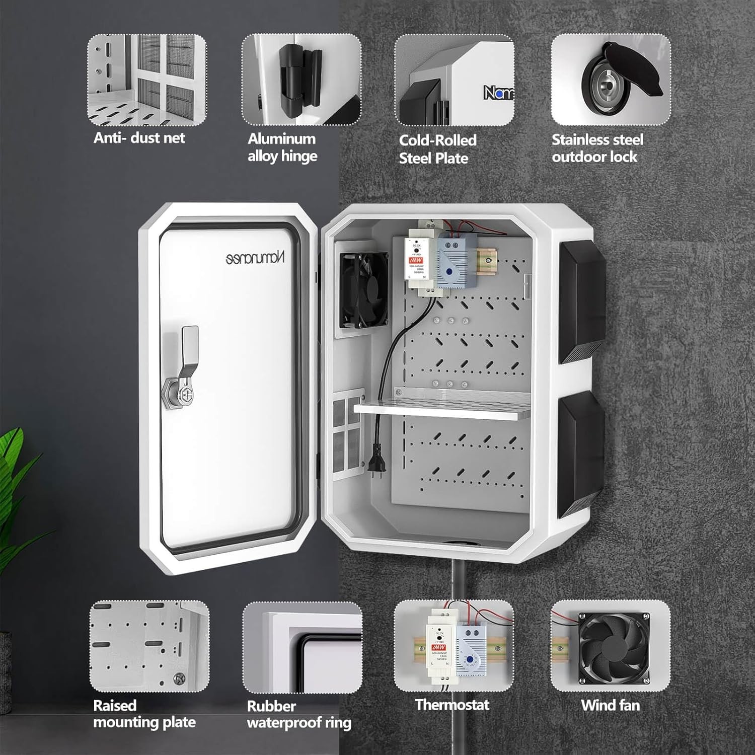 IP65 Waterproof Outdoor Electrical Box with Thermostat and Fan, Wall/Pole Mount