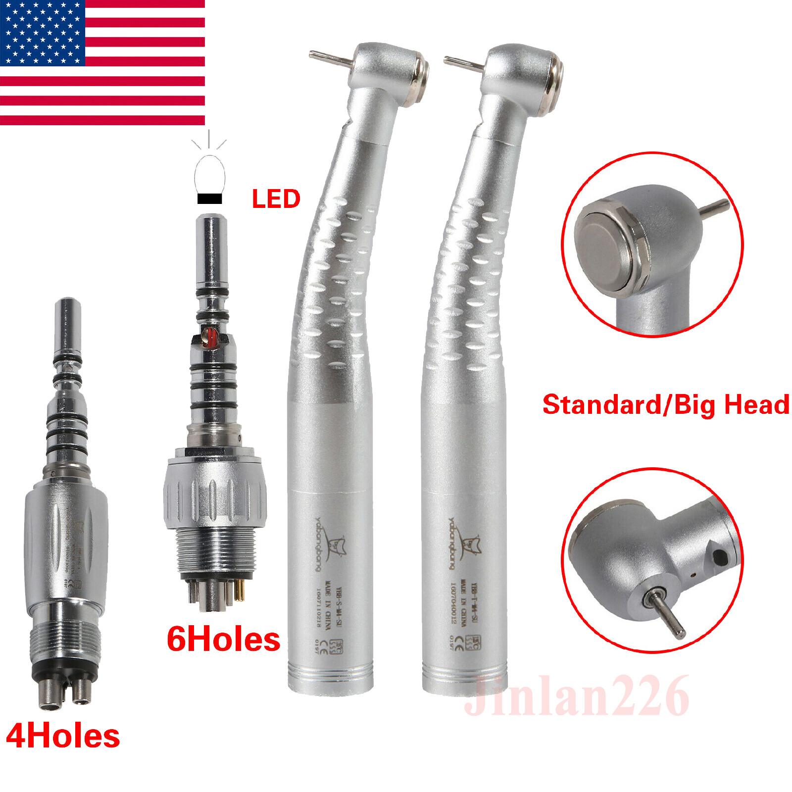 Dental Fiber Optic LED Handpiece High Speed Fit Quick Coupler 4Hole/6Hole Swivel