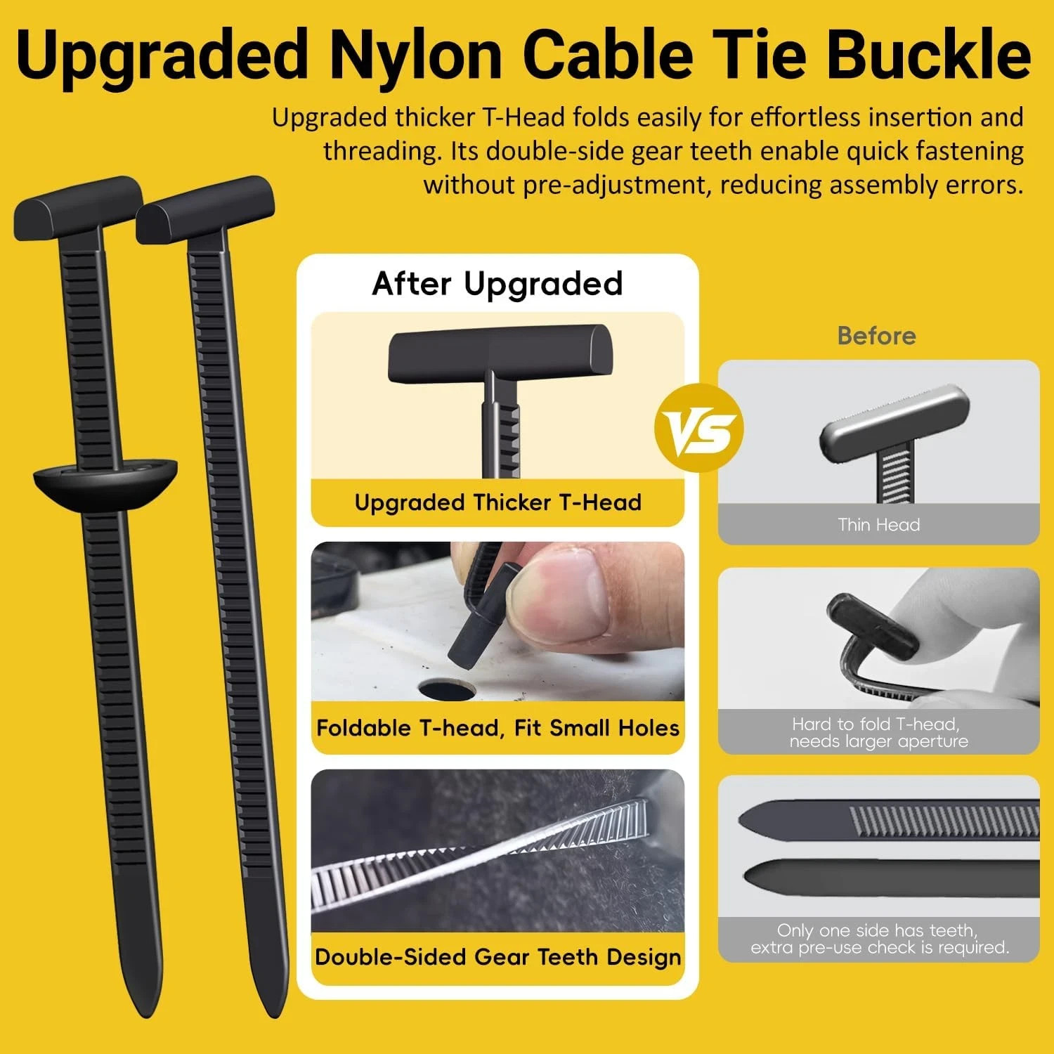 120PCS Universal Cable Tie Buckle Kit Double-Sided Self Lock T-Head Zip Ties