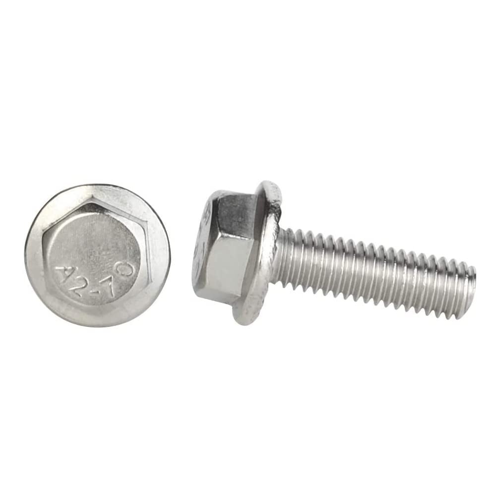 M6 x 30mm Flanged Hex Head Bolts Flange Hexagon Screws, M6-1.0 x 30mm, Silver