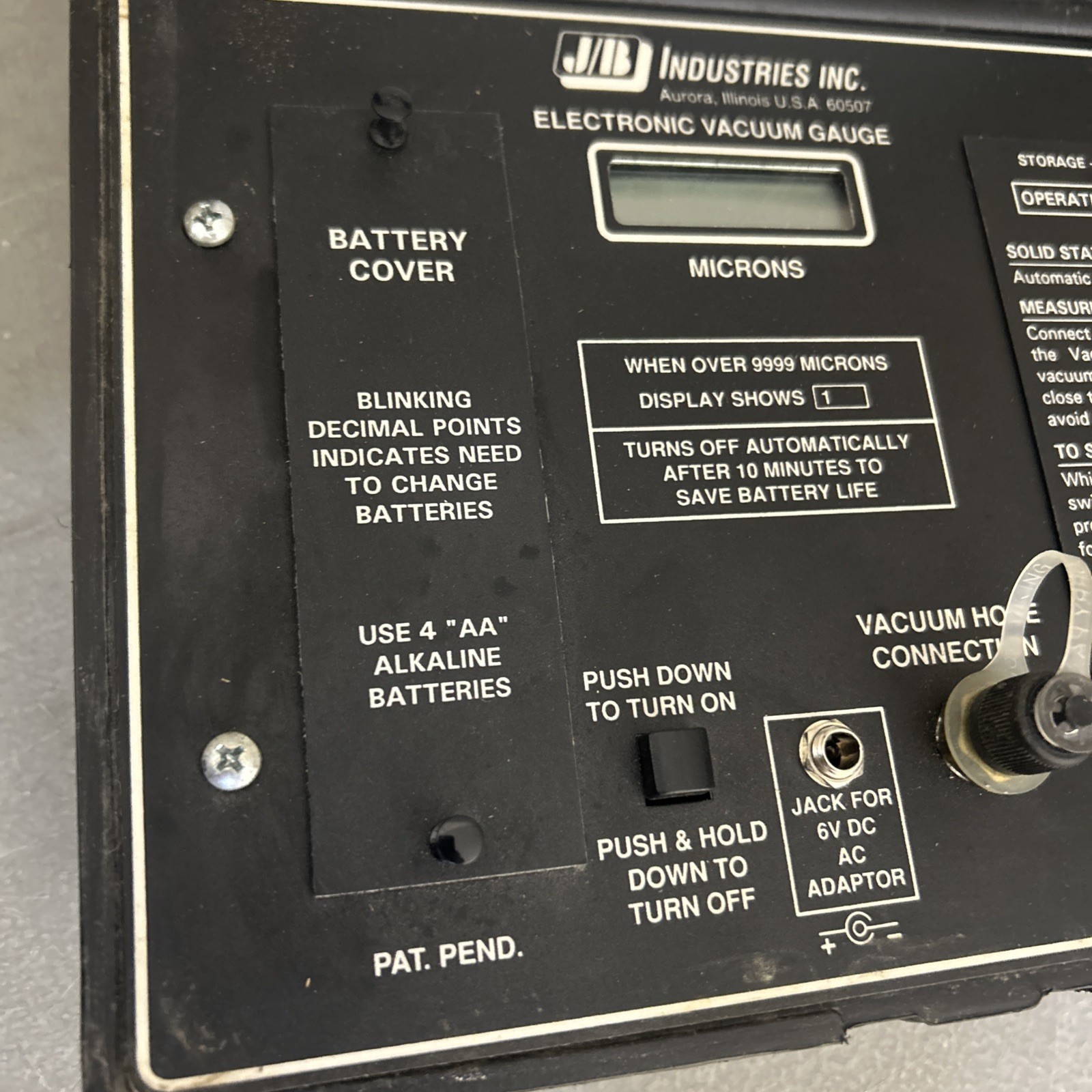 JB Electronics DV-20 Digital Vacuum Gauge / Gauge Only