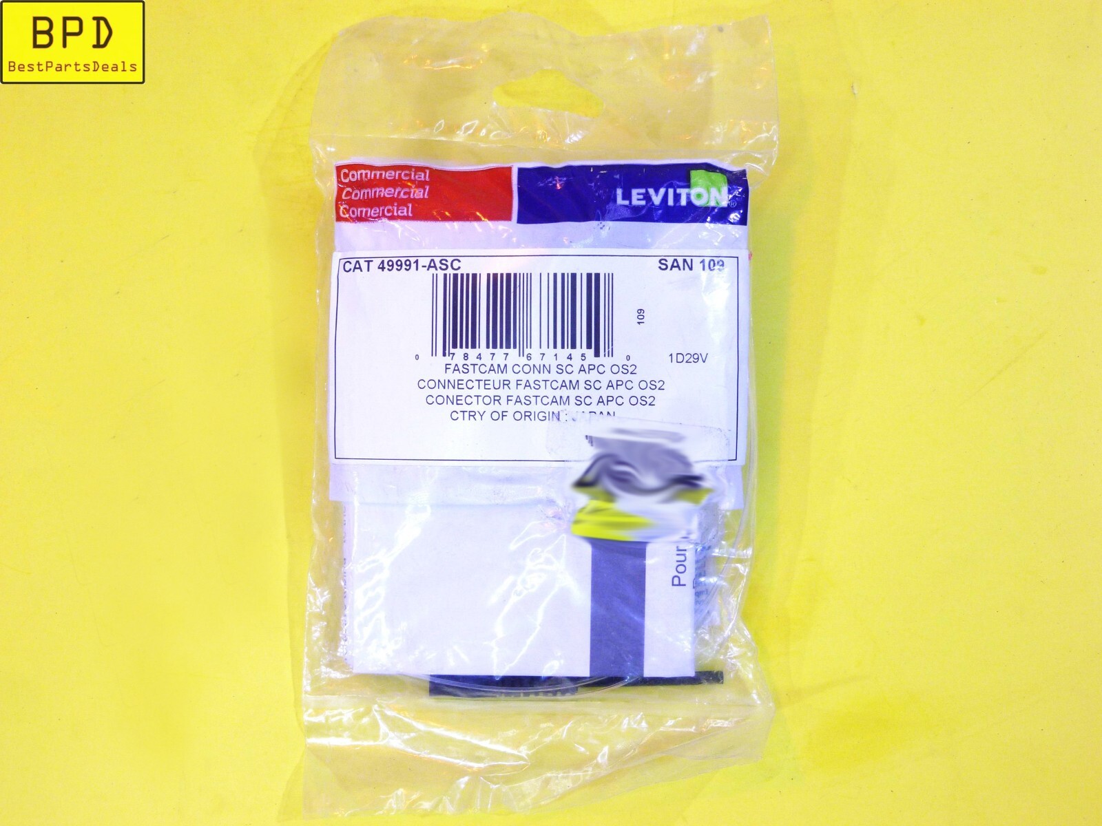 1x Green FastCAM Pre-polished Connector SC Single-Mode SC/APC LEVITON 49991-ASC