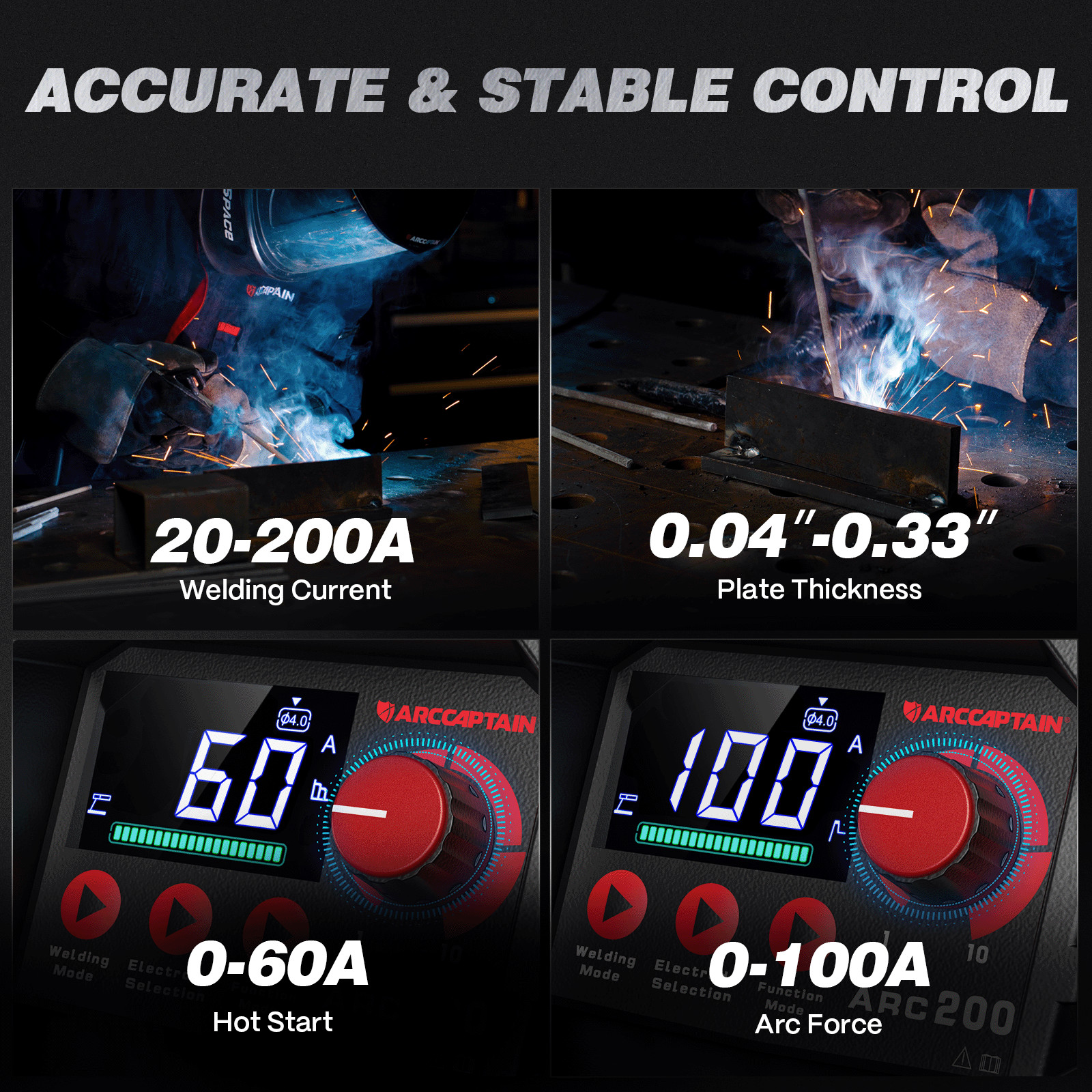 ARCCAPTAIN Stick Welder 200Amp ARC/MMA/Lift TIG Welding Machine 110V/220V IGBT🔥
