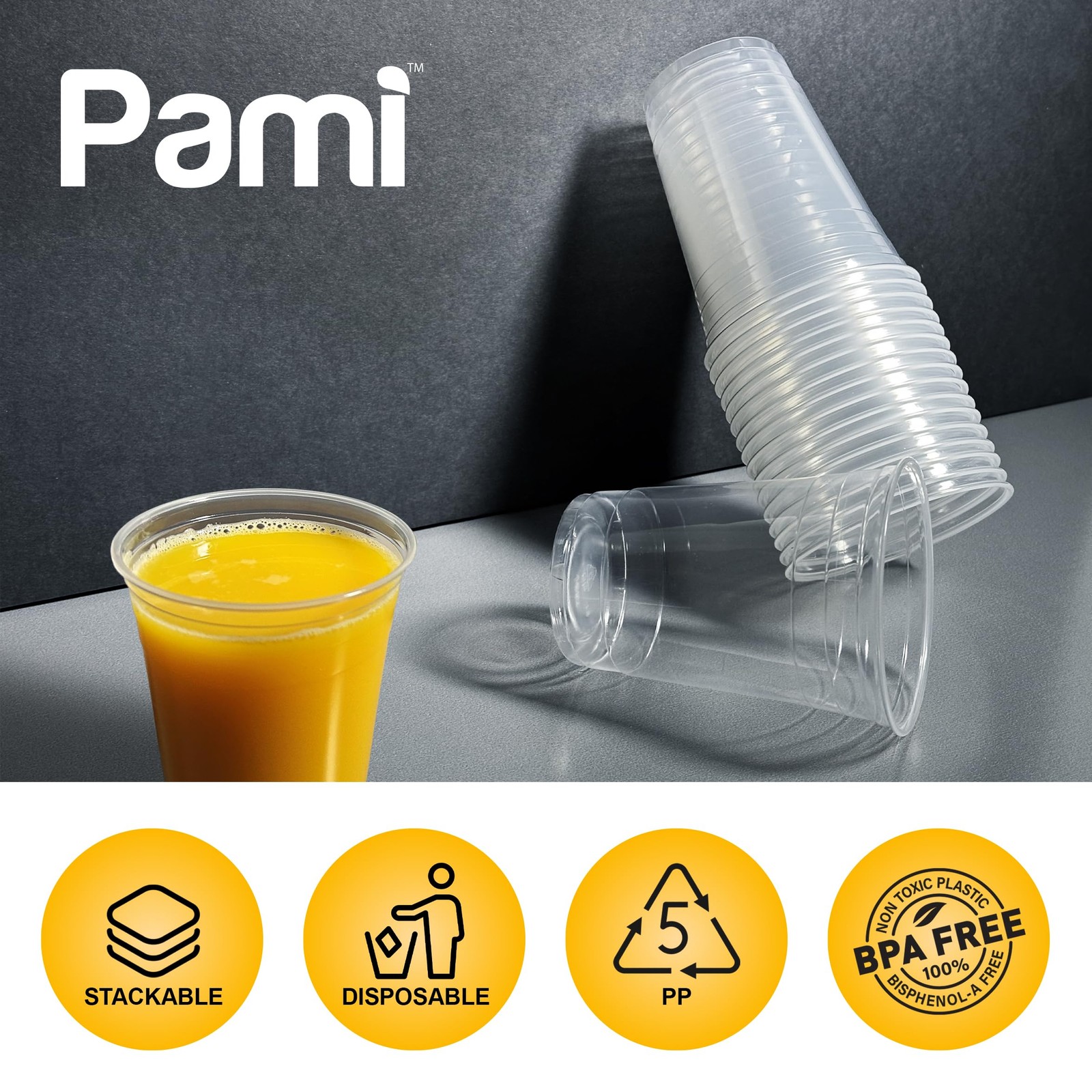 PAMI Clear Plastic Party Cups [Pack of 50] – 16oz Disposable Drinking Glasses…