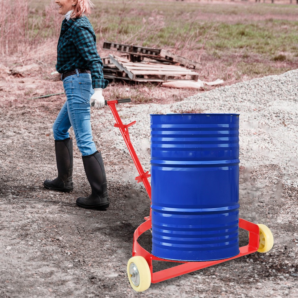 55 Gallon Drum Dolly 1200lbs capacity with 2 fixed PU Wheels and 1 swivel wheel