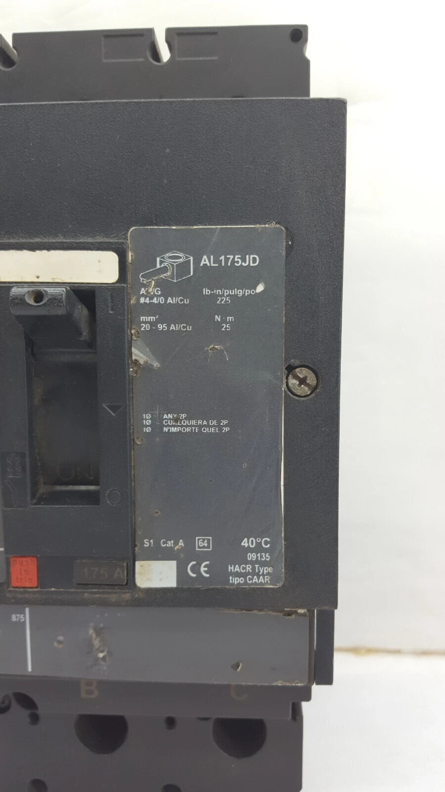 SQUARE D JDA36175 POWER PACT CIRCUIT BREAKER 175A 3P 600V 175 AMP 3 POLE JDA