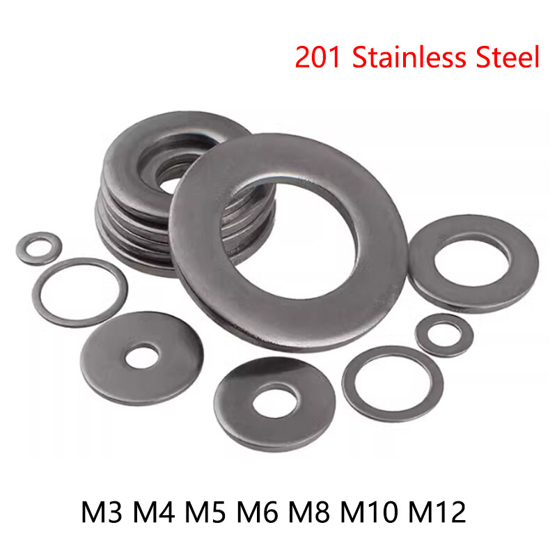 SUS 201 Stainless Steel – Flat Washers Gasket Rings Shim M3 M4 M5 M6 M8 M10 M12