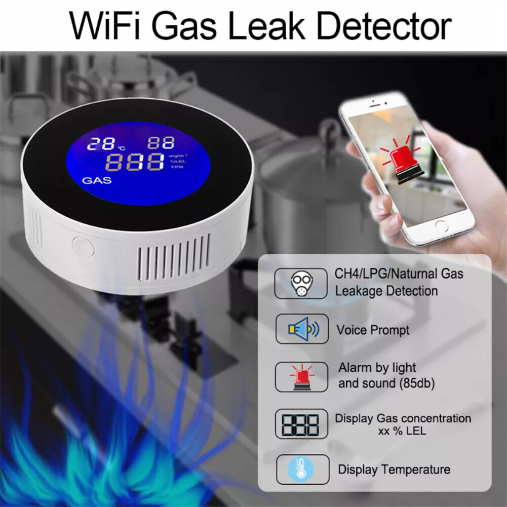 WiFi Smart Natural Gas Leakage Detector Alarm Monitor Digital LCD Gas Sensor
