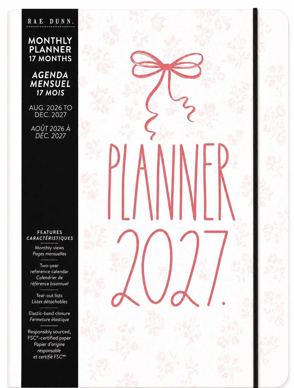 RAE DUNN 2026 2027 Monthly Calendar Planner PINK BOW Floral 2027 Sz 9.75 X 7.5″