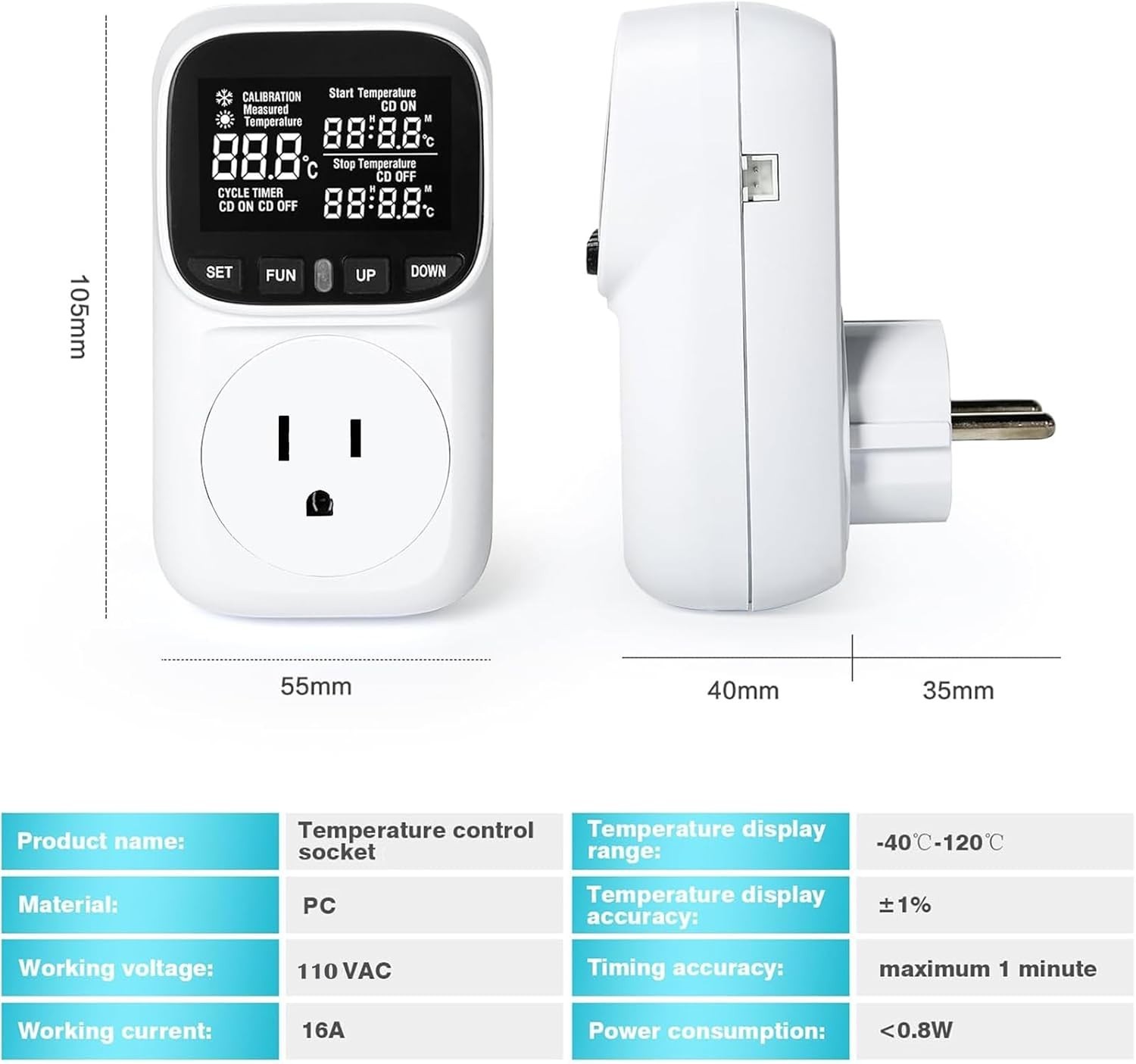 Heavy-Duty 15A Fahrenheit Thermostat Socket with Timer for Greenhouse & Aquarium