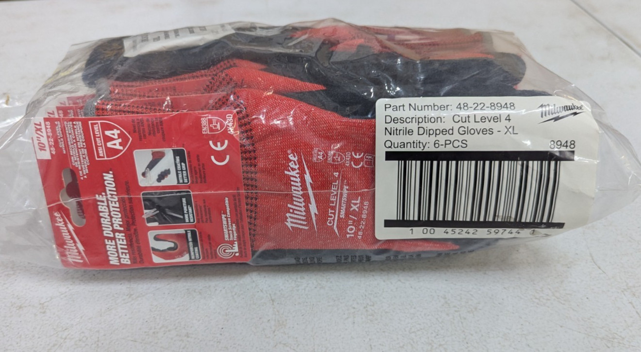 Milwaukee 48-22-8948 Cut Level 4 Nitrile Dipped Gloves XL 6-Pack NEW