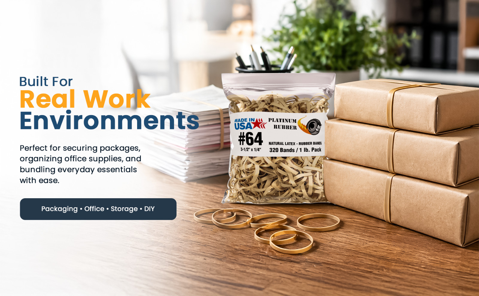 Bulk 5 Pounds – Platinum Rubber Bands #26644 Postal Size #64 (3-1/2 x 1/4″)