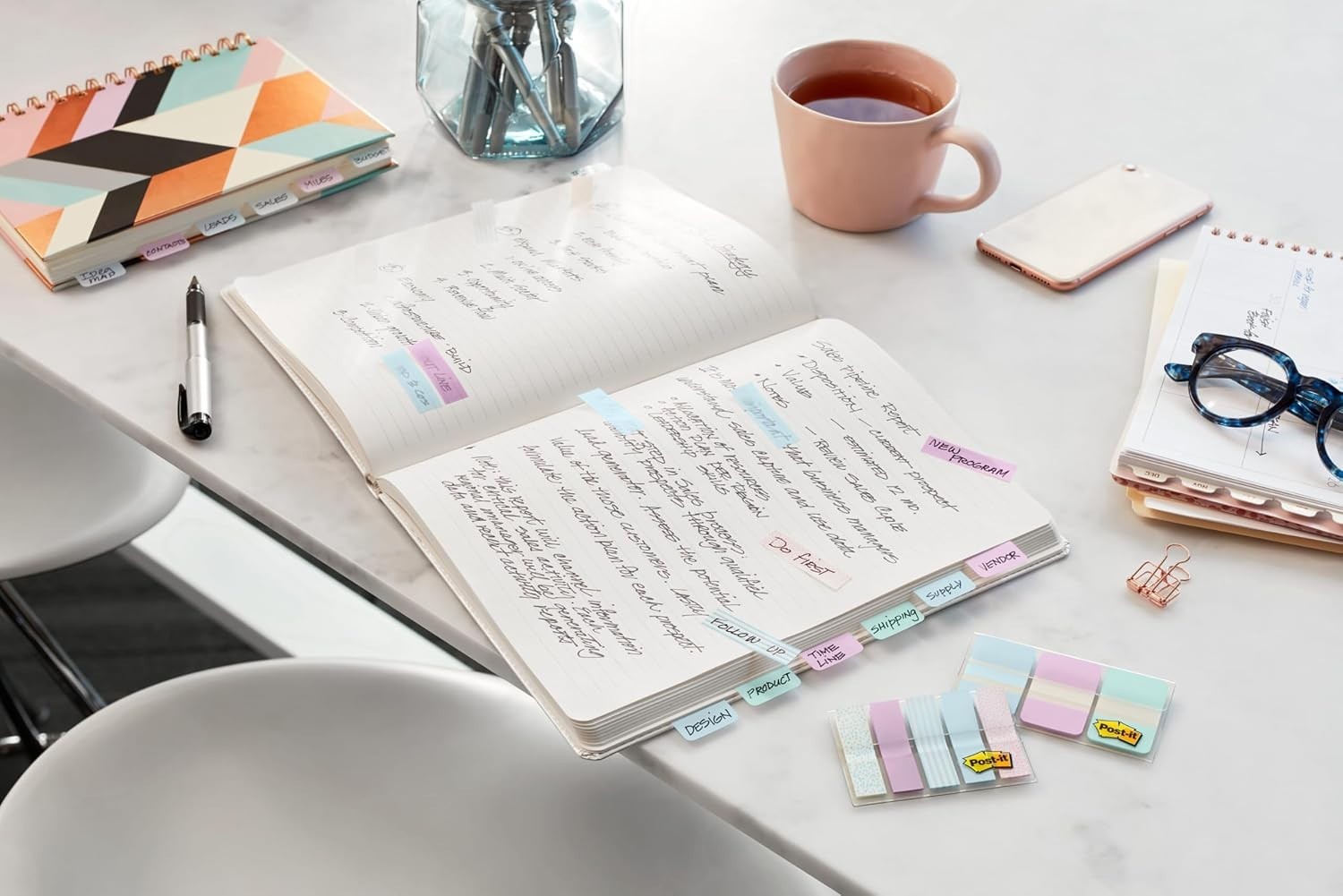 Gradient Blue Pink Clear Index Tabs, 24-Pack
