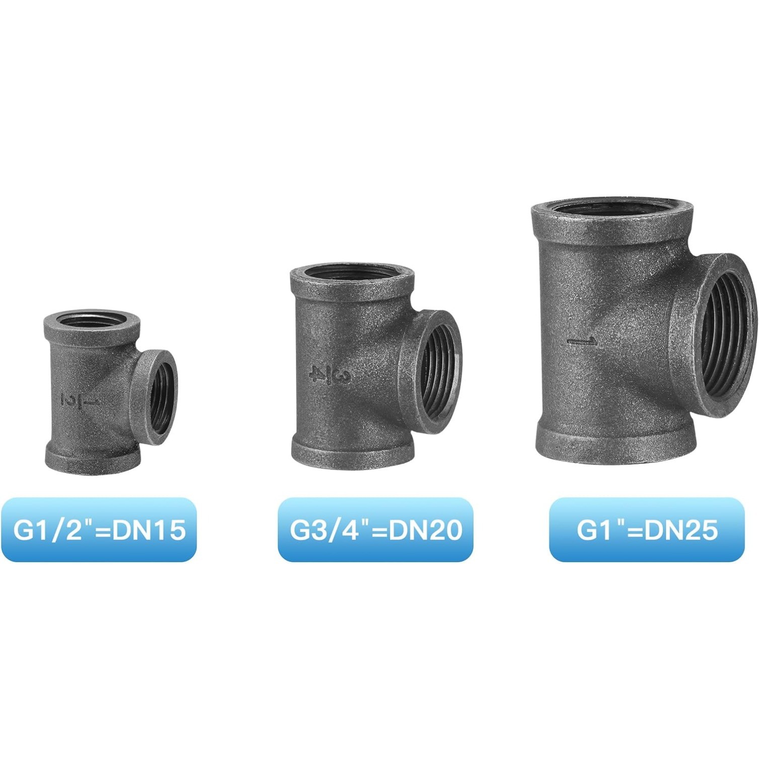 20 Pcs 1″ Pipe Fitting Tee, DN25 Threaded Gray Cast Malleable Iron Tee