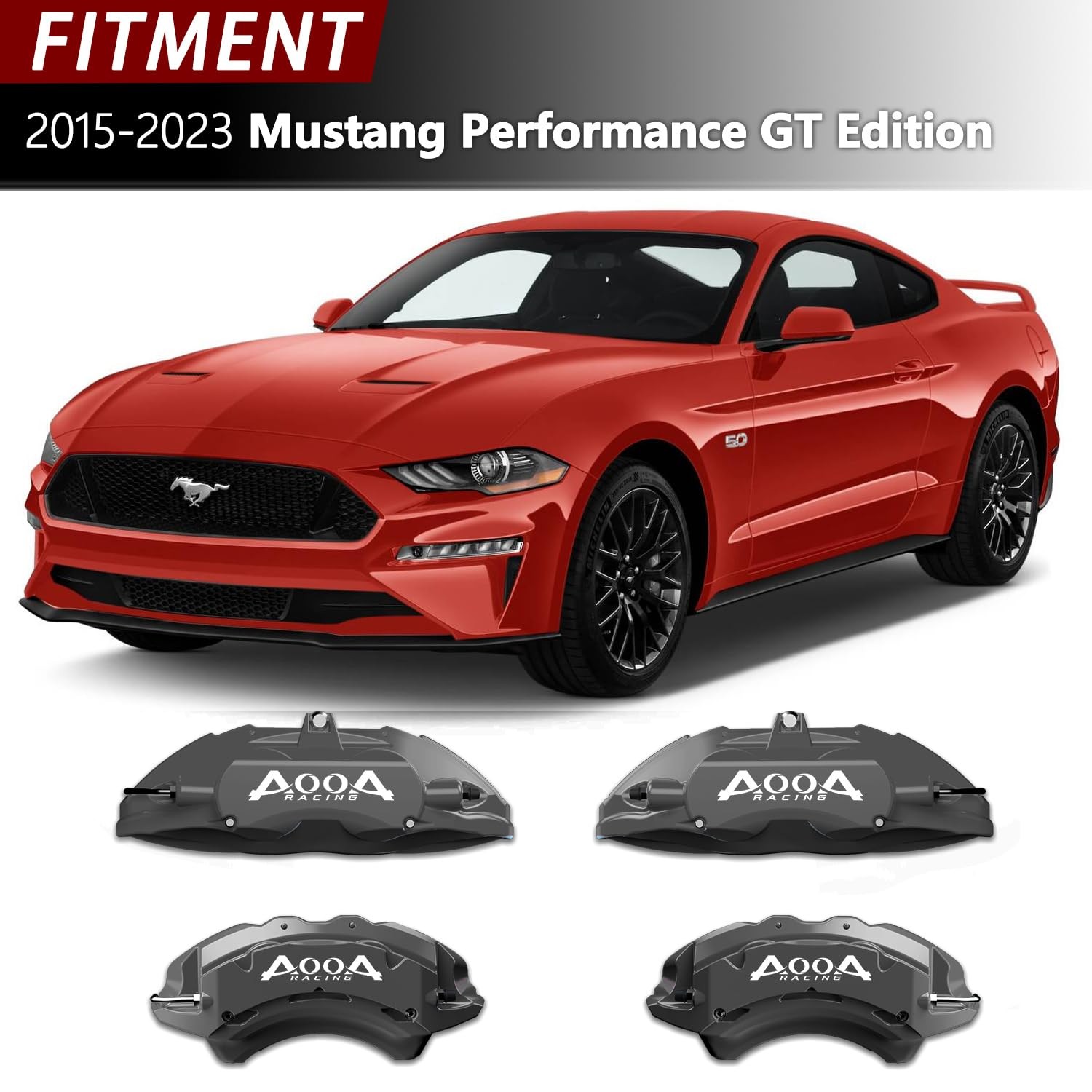 Aluminum Volcanic Grey Brake Caliper Covers White Logo 2015-2023 Mustang GT 4Pcs