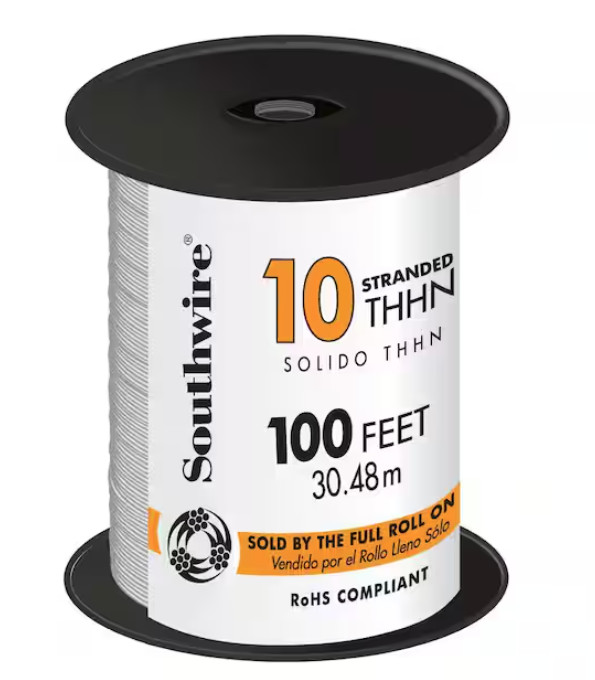 SouthWire 22974084: 100 ft. 10 AWG White Stranded CU THHN Wire