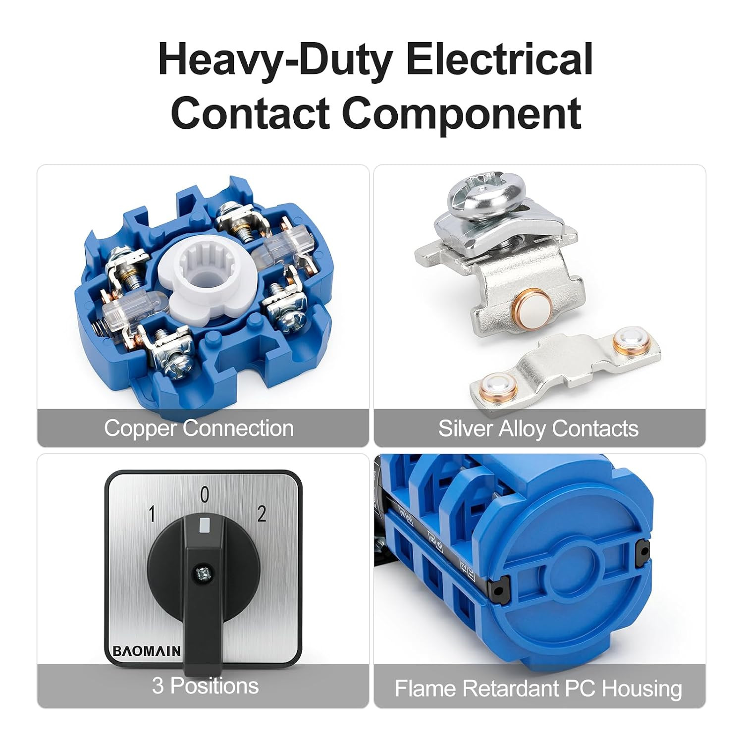 Rotary Changeover Switch,63A 3-Position,12-Terminal Cam Selector with 1-0-2 Circ