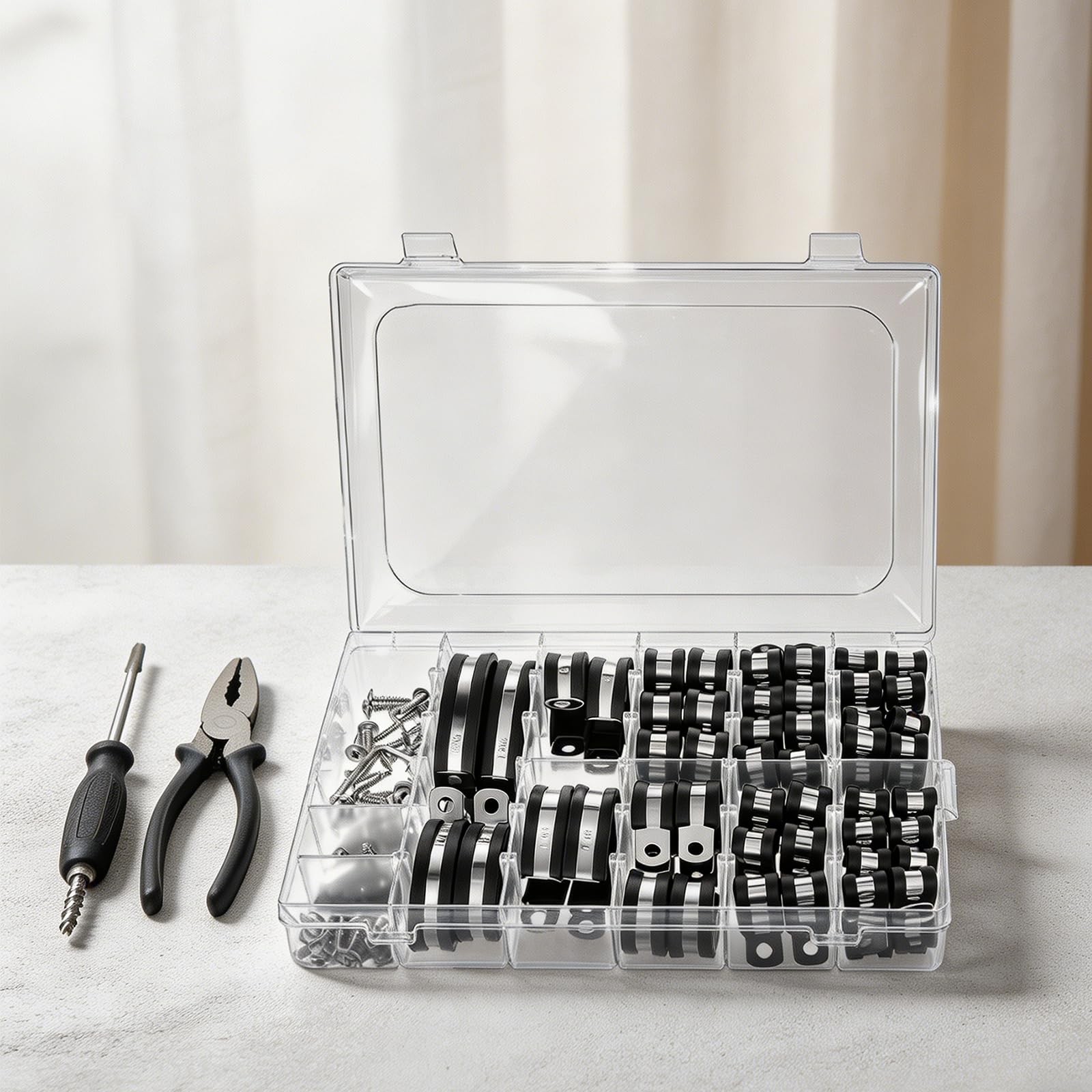 136PCS Cable Clamps Assortment Kit 304 Stainless Steel Rubber Cushion Pipe Cl…