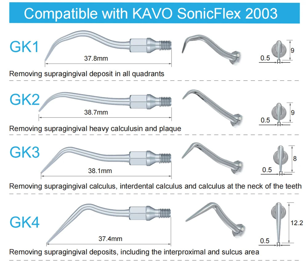 1pc Dental Ultrasonic Scaler Scaling Tips for KAVO SonicFlex GK1 GK2 GK4 GK6 hgy