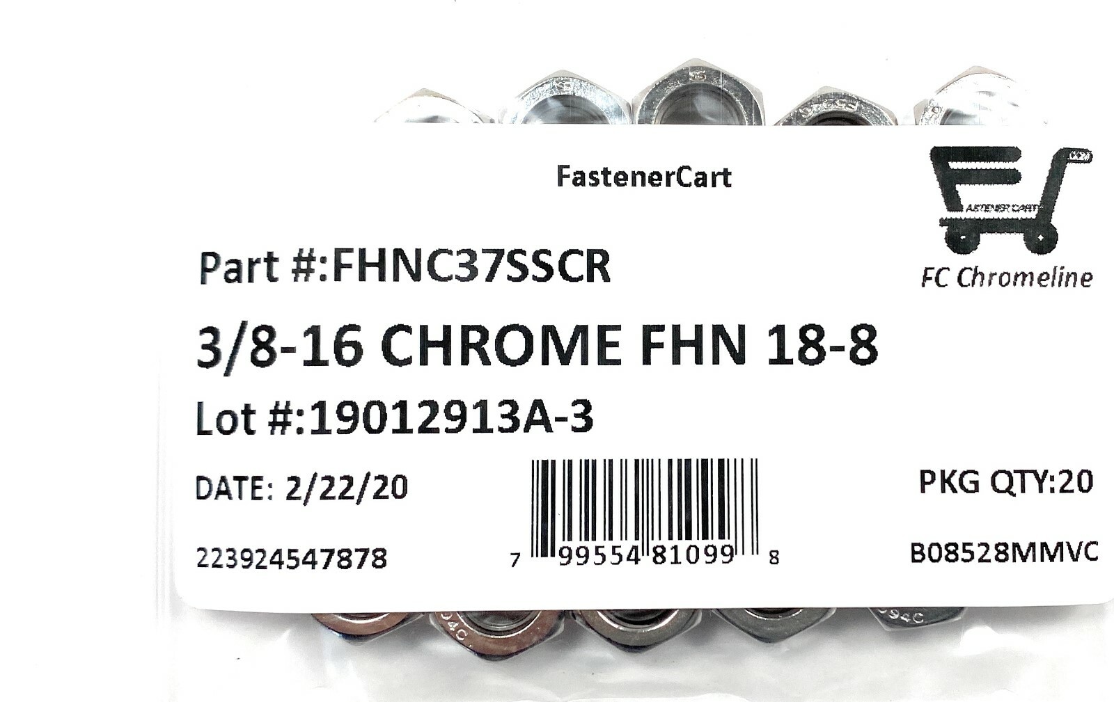 (20) 3/8-16 Chrome 18-8 Stainless Steel Finished Hex Nuts (20 Pieces)